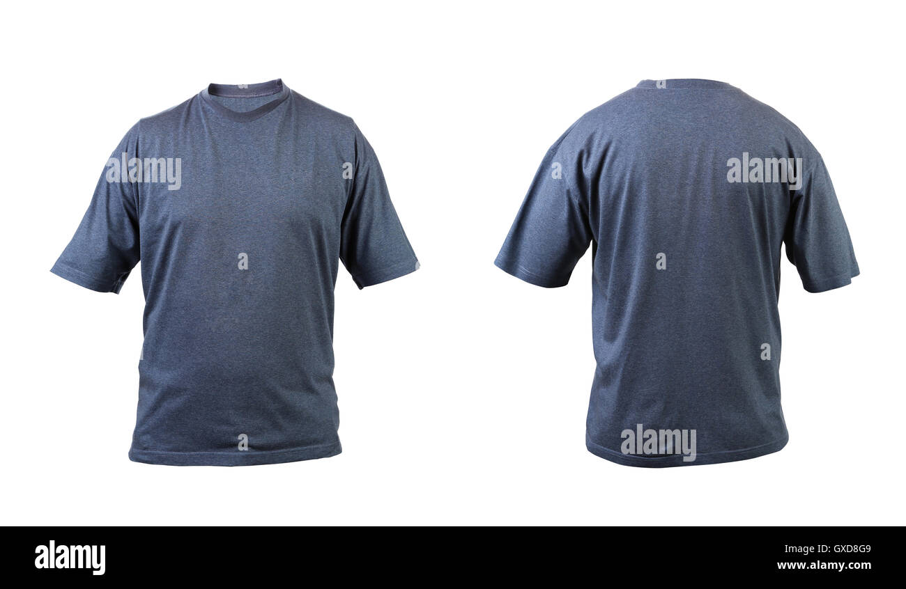 Grigio blu t-shirt vista anteriore e posteriore. Foto Stock