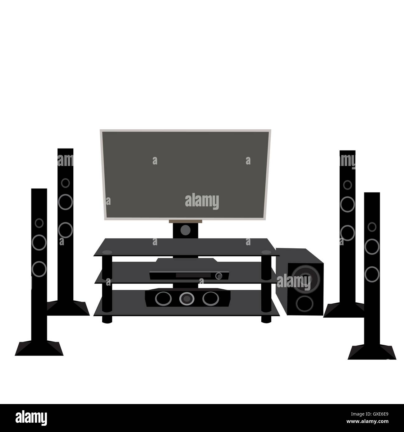 Set di HI-FI consumer electronics TV e apparecchiature audio 5.1 Illustrazione Vettoriale