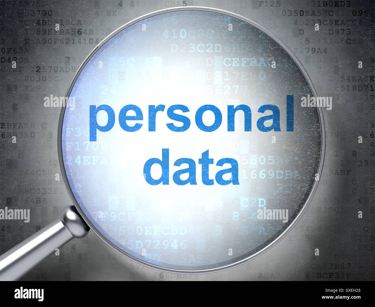 Il concetto di informazione: dati personali con vetro ottico Foto Stock