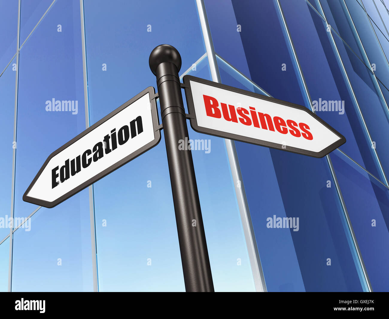 Il concetto di istruzione: istruzione commerciale sulla costruzione di sfondo Foto Stock
