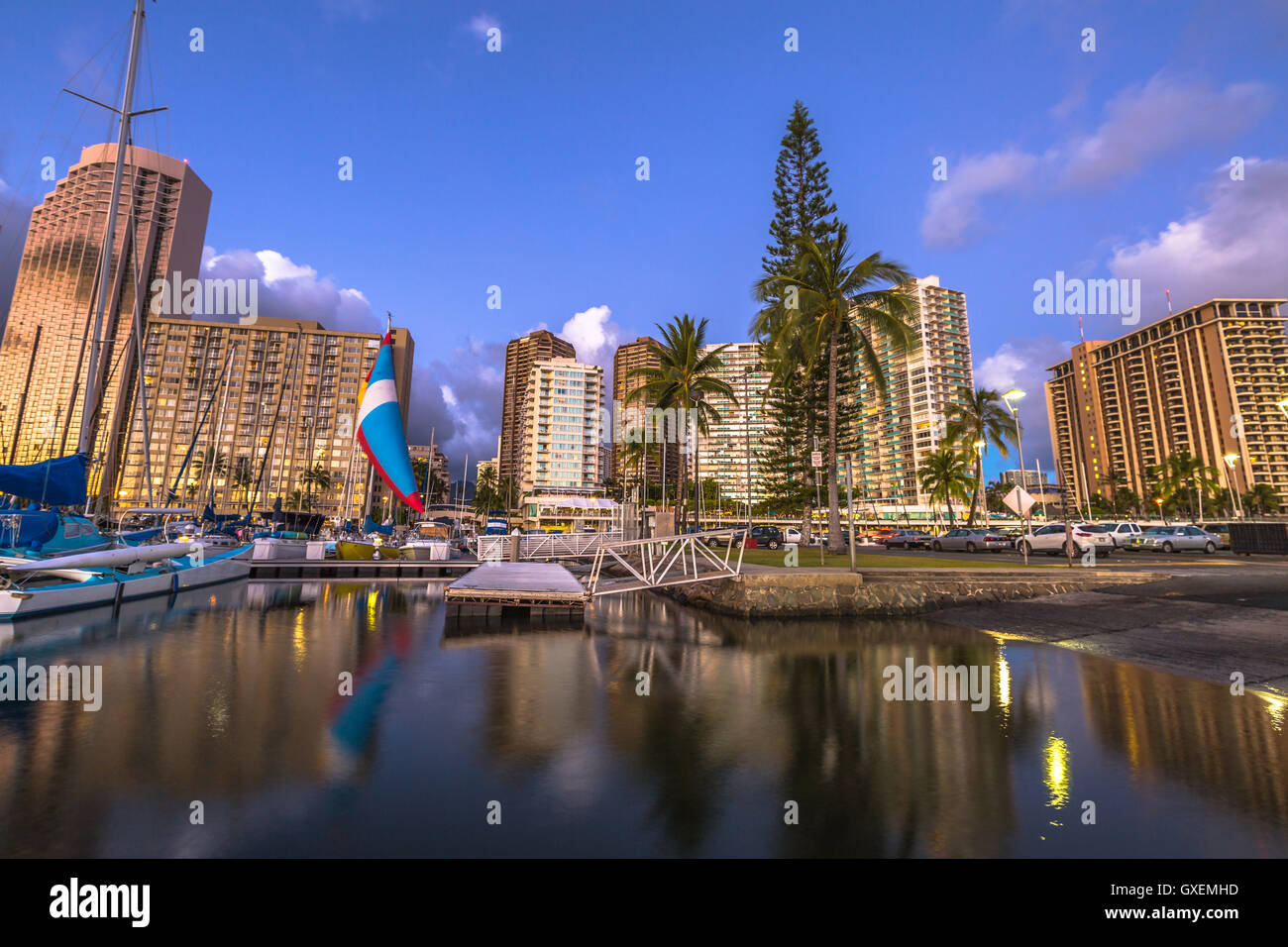 Porto di Honolulu Skyline Foto Stock
