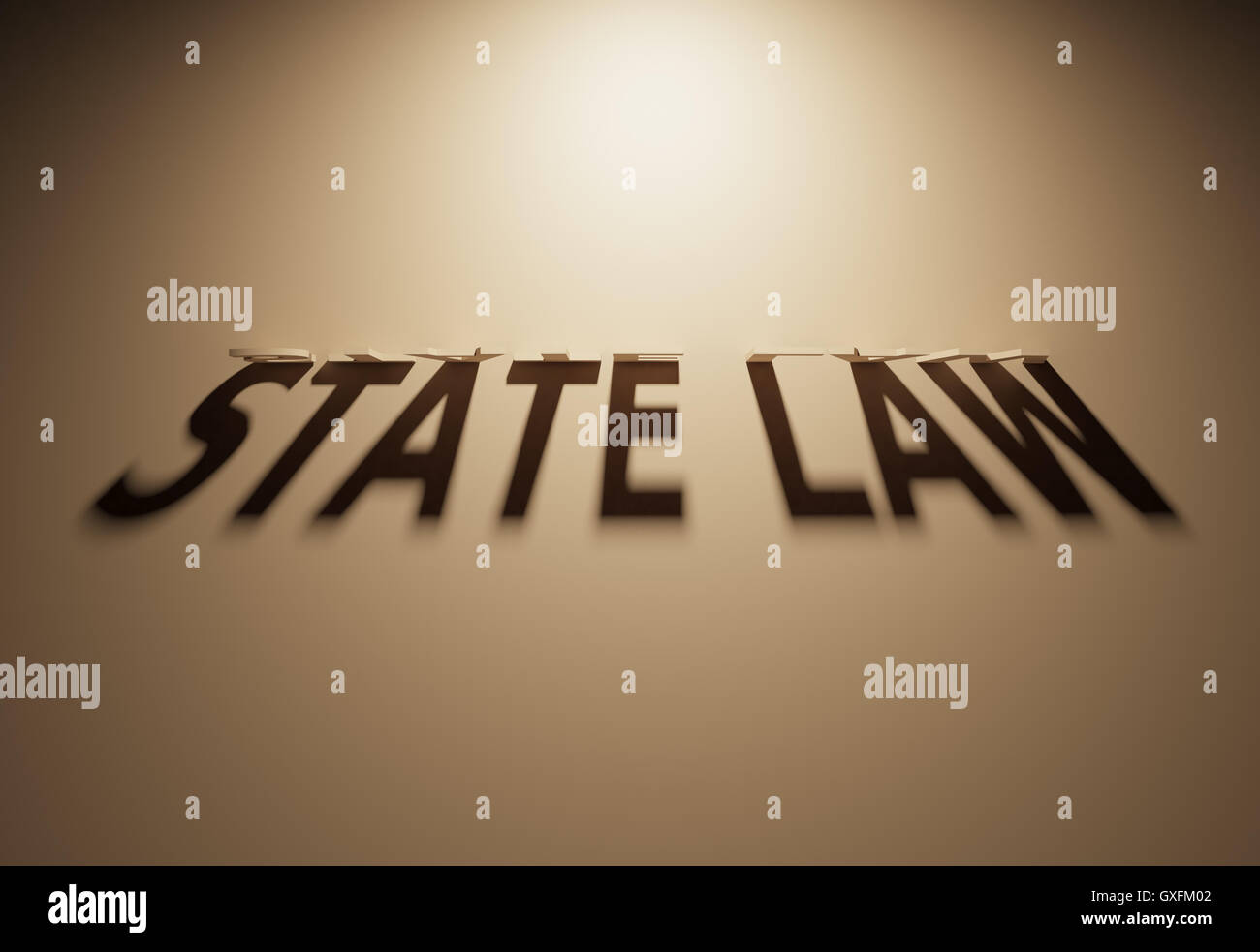 Un Rendering 3D dell'ombra di un upside down testo che legge lo stato di diritto. Foto Stock