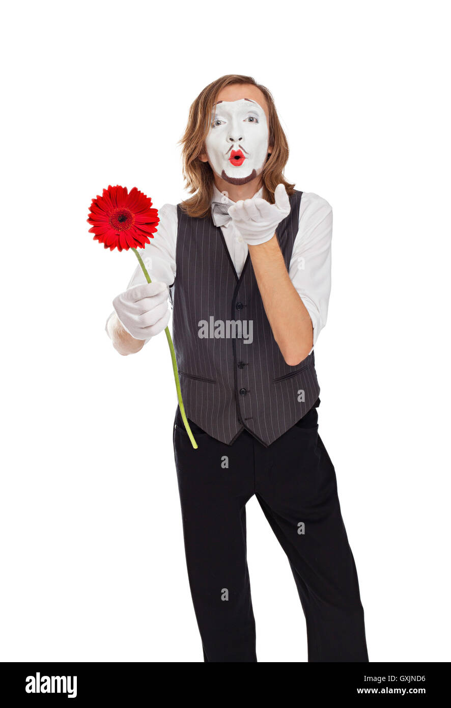 Attore mime con un fiore Foto Stock