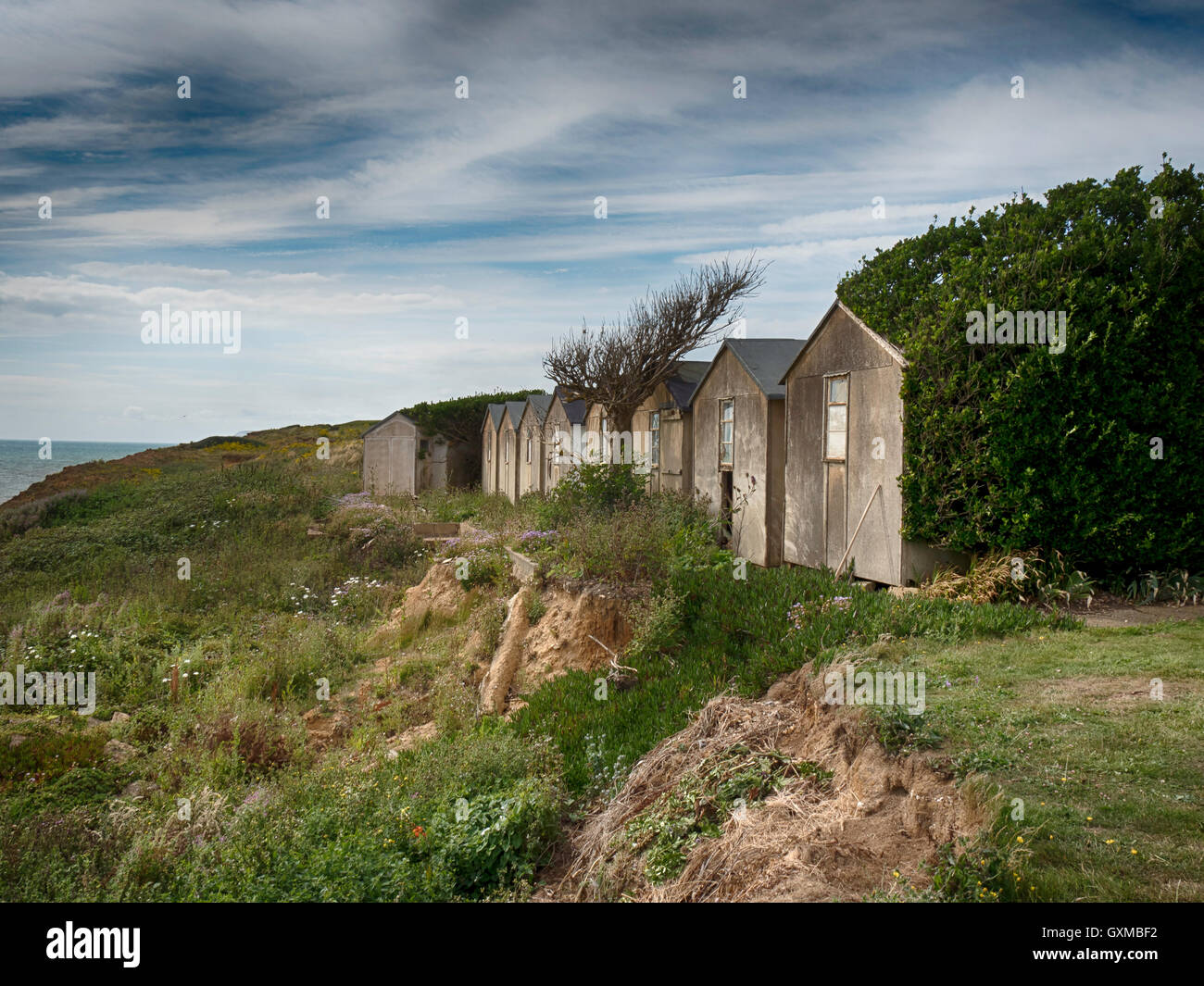 In disuso cottage per vacanze Cabine mare Brighstone , Isle of Wight, Regno Unito Foto Stock