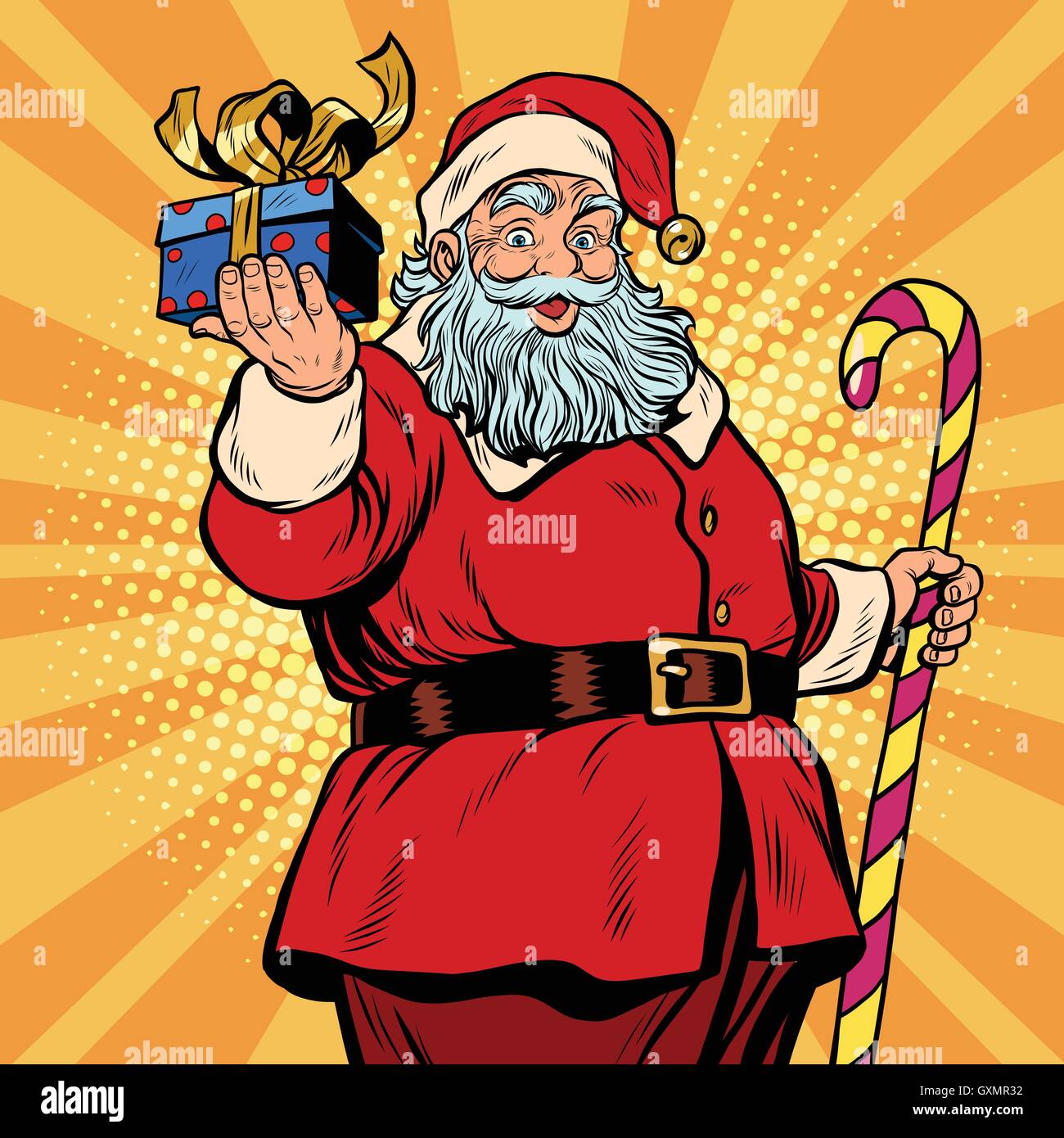 Babbo Natale con un regalo di Natale e Anno Nuovo Illustrazione Vettoriale