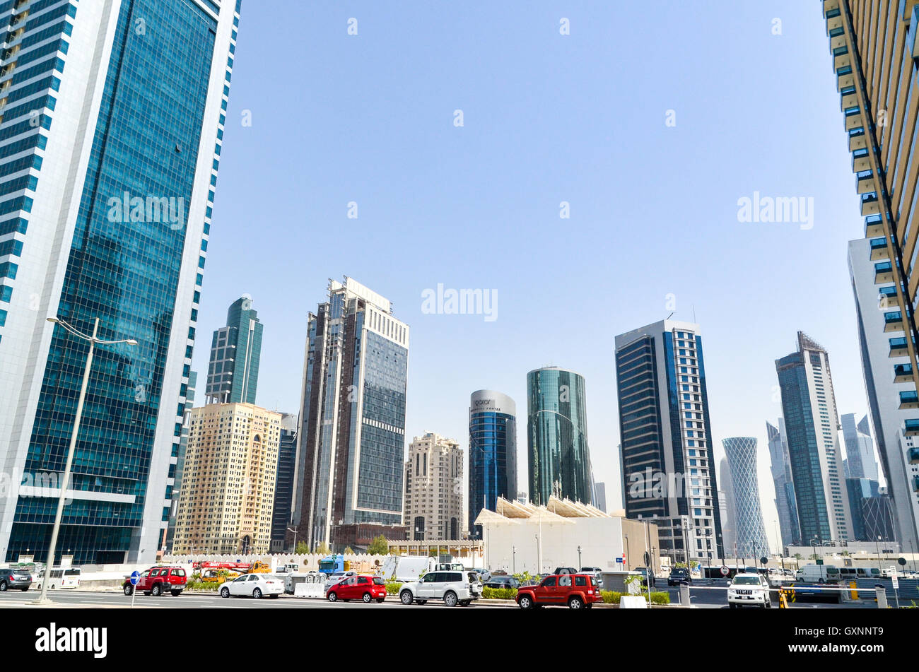 Skyline di West Bay il quartiere finanziario a Doha, in Qatar Foto Stock