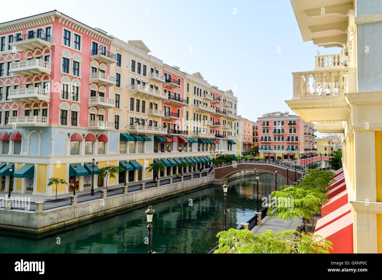 Qanat Quartier, una Venezia-come quartiere residenziale a Doha, in Qatar Foto Stock