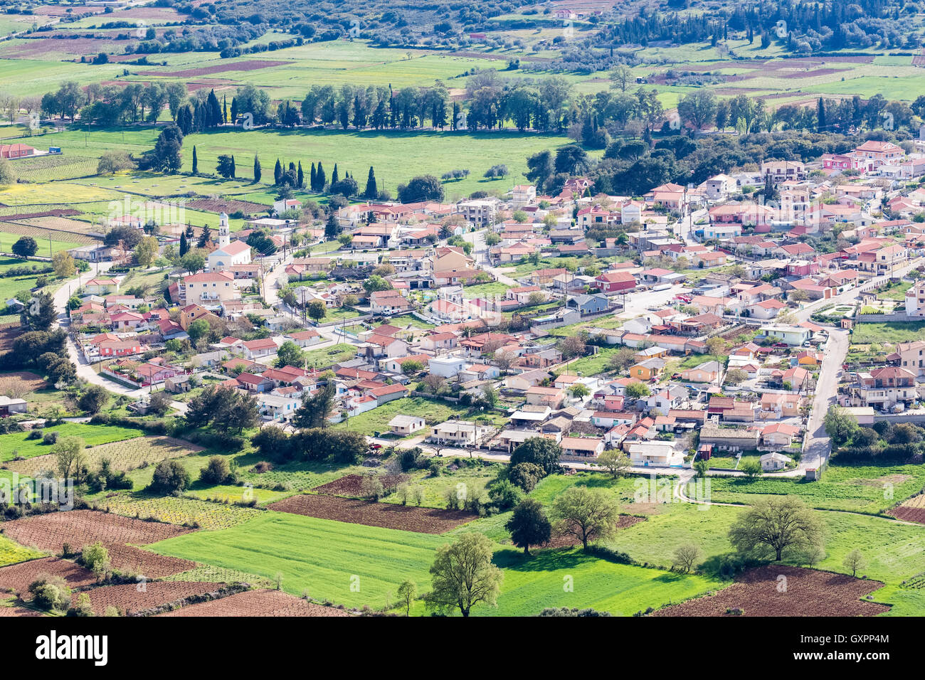 Fotografia aerea della città Vlachata in Grecia KEFALONIA Foto Stock