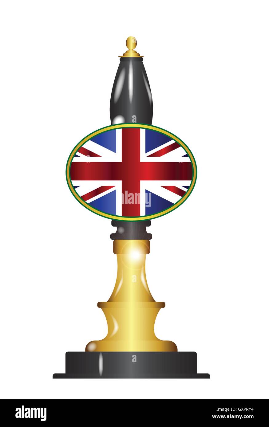 Un tradizionale e tipica birra pompa con Union Jack flag su uno sfondo bianco Illustrazione Vettoriale
