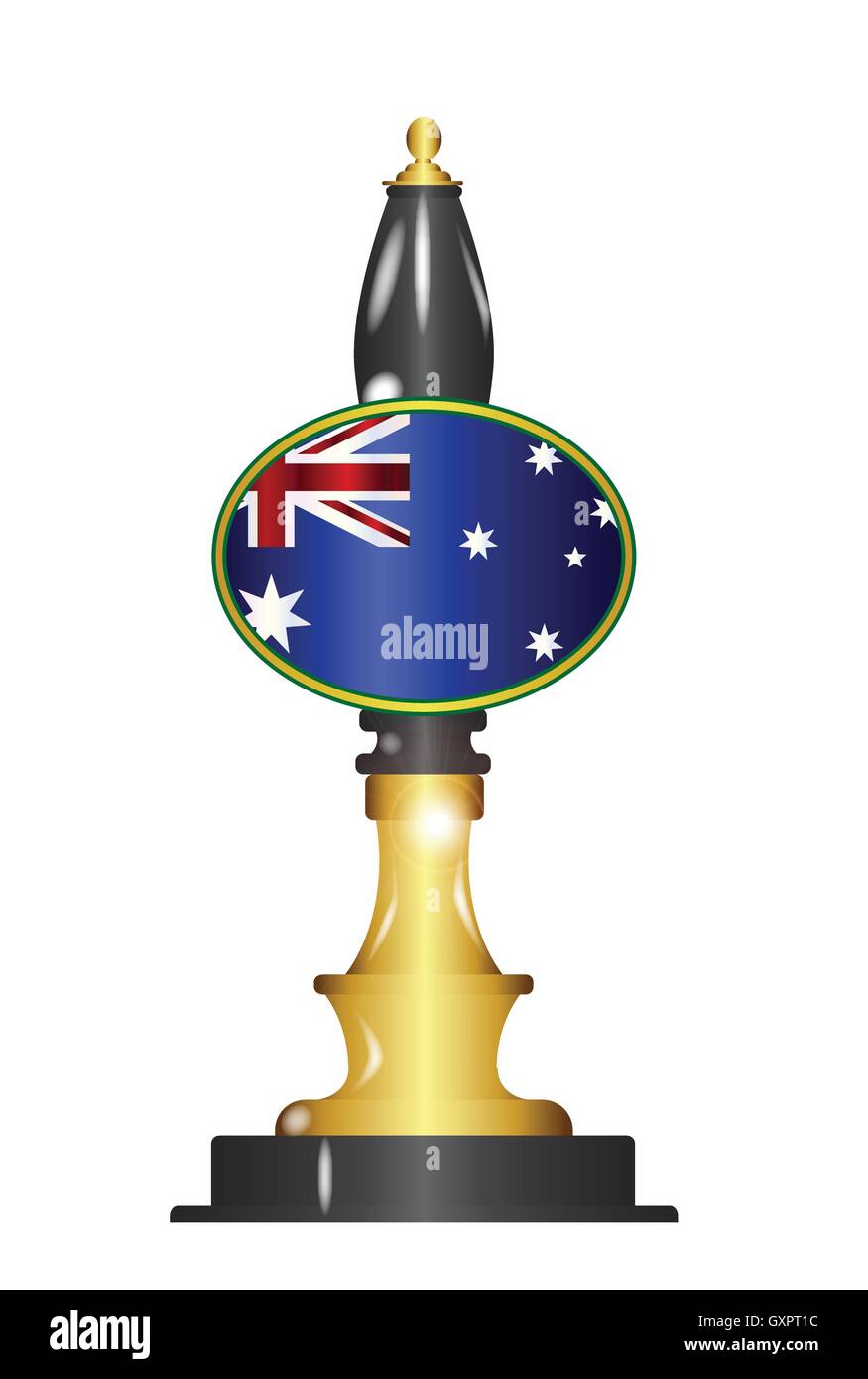Un tradizionale e tipica birra pompa con la bandiera australiana su uno sfondo bianco Illustrazione Vettoriale