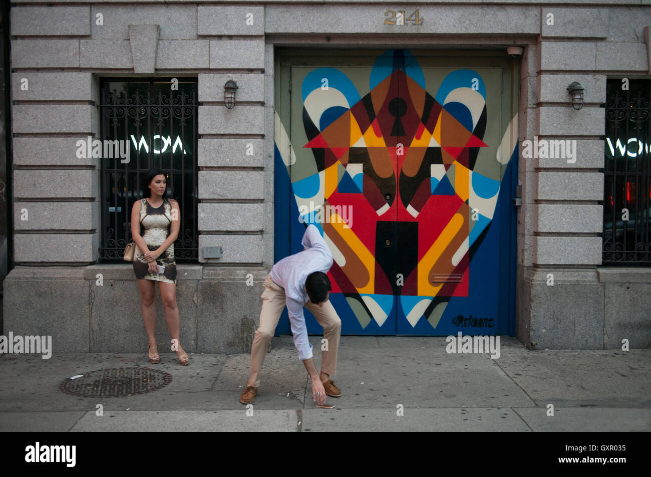 Scena di strada in Little Italy, Manhattan Foto Stock