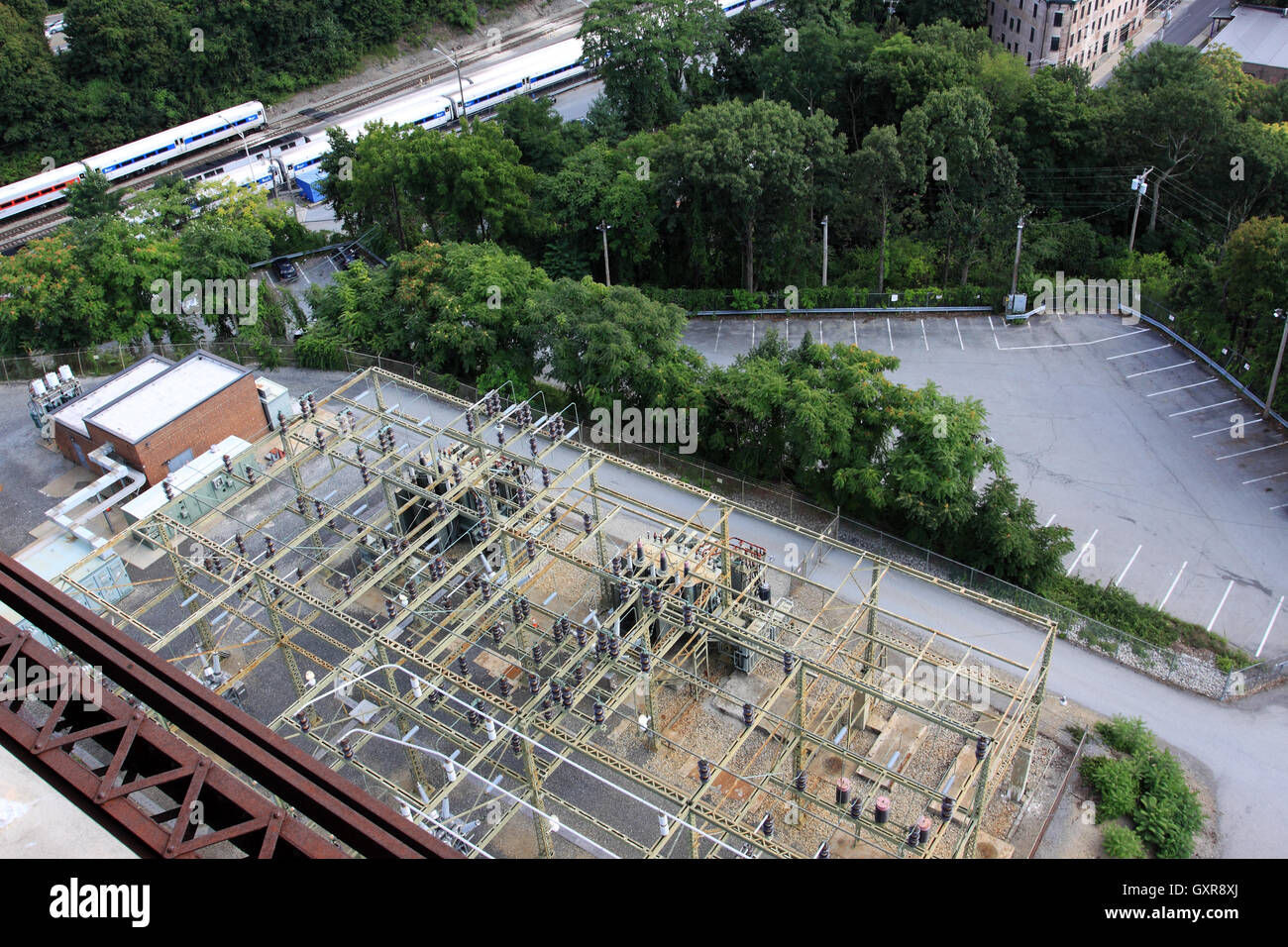 Vista aerea di alimentazione elettrica sottostazione Poughkeepsie New York Foto Stock