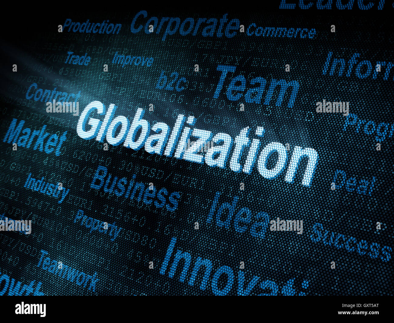 Pixeled parola globalizzazione sul display digitale Foto Stock