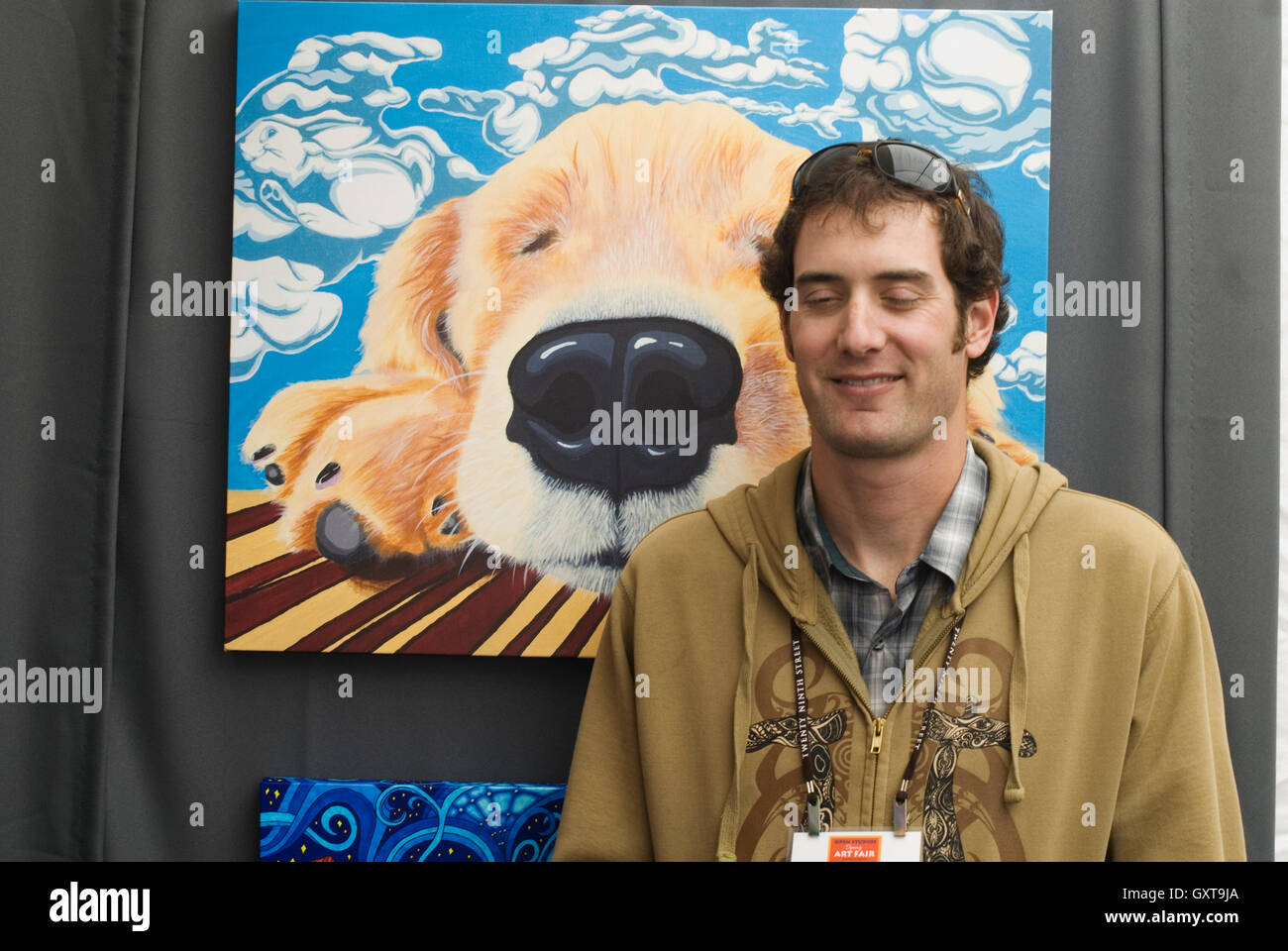 Artista Phil Lewis durante il festival di arte a 29th Street Mall in Boulder, CO Foto Stock