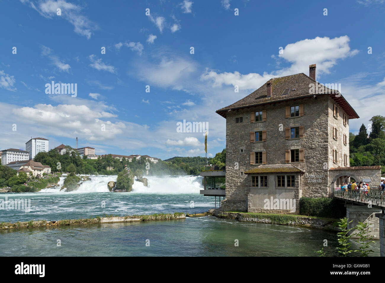 Il fiume Reno Cade vicino a Sciaffusa, Neuhausen am Rheinfall, Svizzera Foto Stock