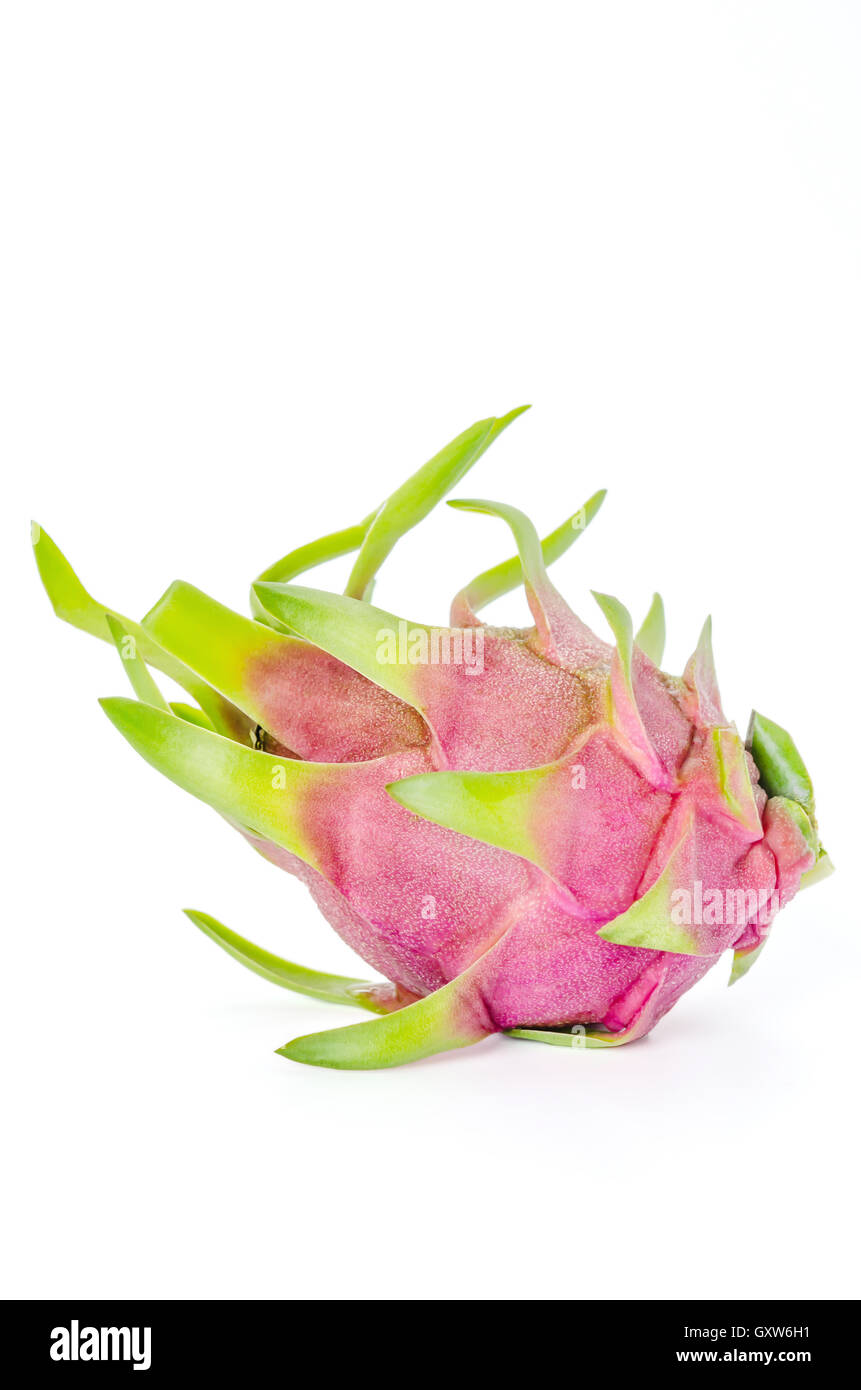 Rosa fresca pitaya o frutto del drago su sfondo bianco Foto Stock