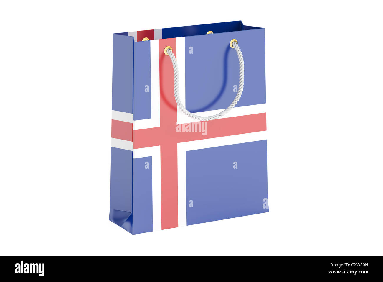Shopping bag con bandiera islandese, rendering 3D isolati su sfondo bianco Foto Stock