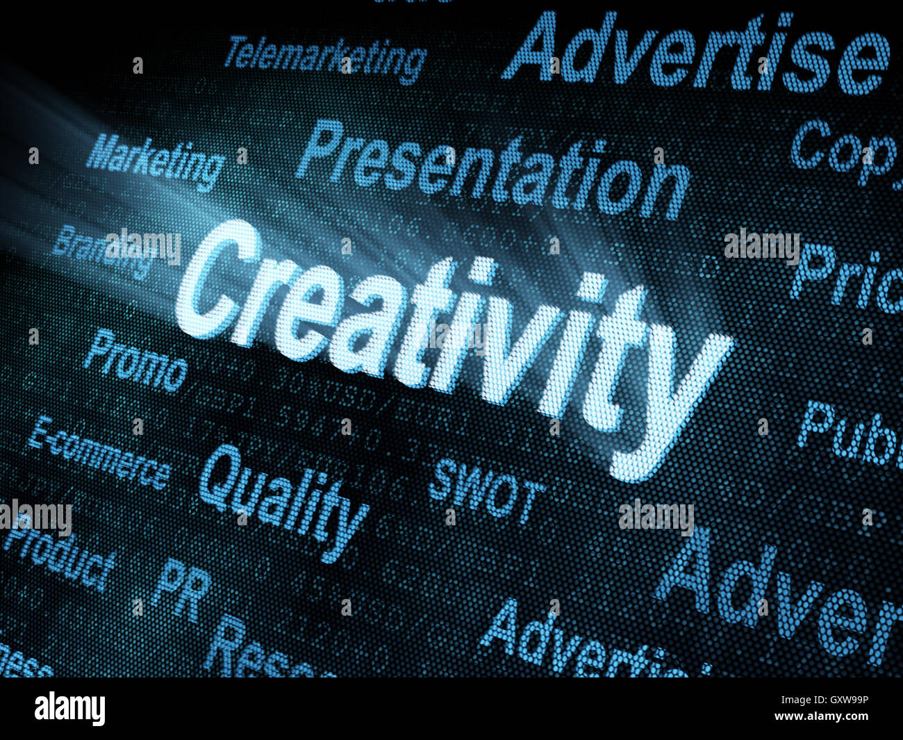 Pixeled parola creatività su display digitale Foto Stock