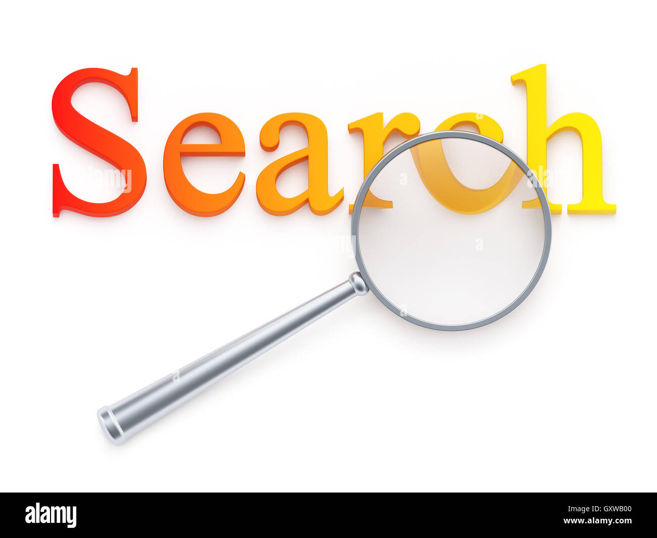 Vetro di ingrandimento su 'search' parola Foto Stock