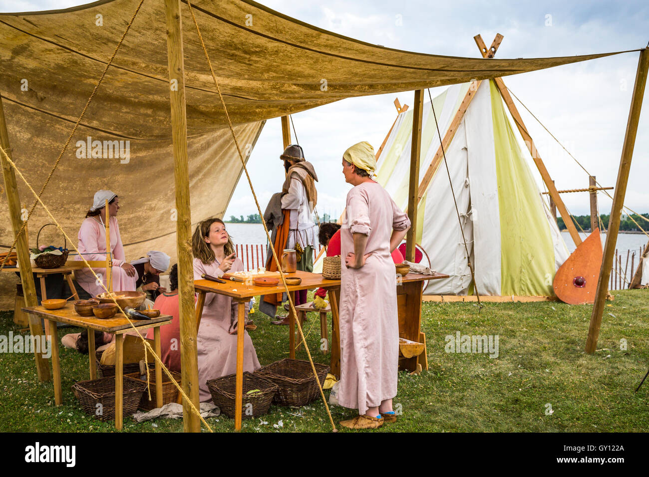 Viking Festival islandese encampment in Gimli, Manitoba, Canada. Foto Stock