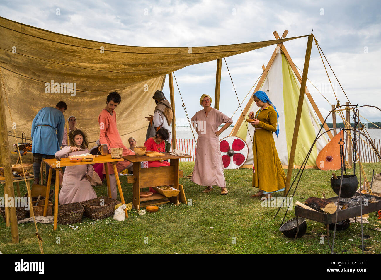 Viking Festival islandese encampment in Gimli, Manitoba, Canada. Foto Stock