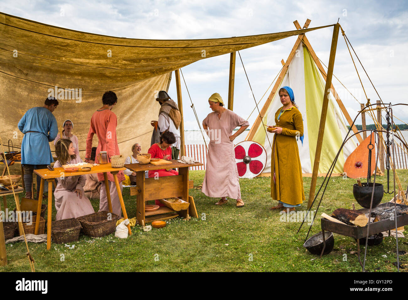 Viking Festival islandese encampment in Gimli, Manitoba, Canada. Foto Stock