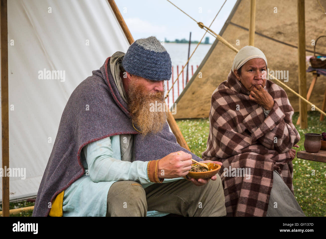 Viking Festival islandese encampment in Gimli, Manitoba, Canada. Foto Stock