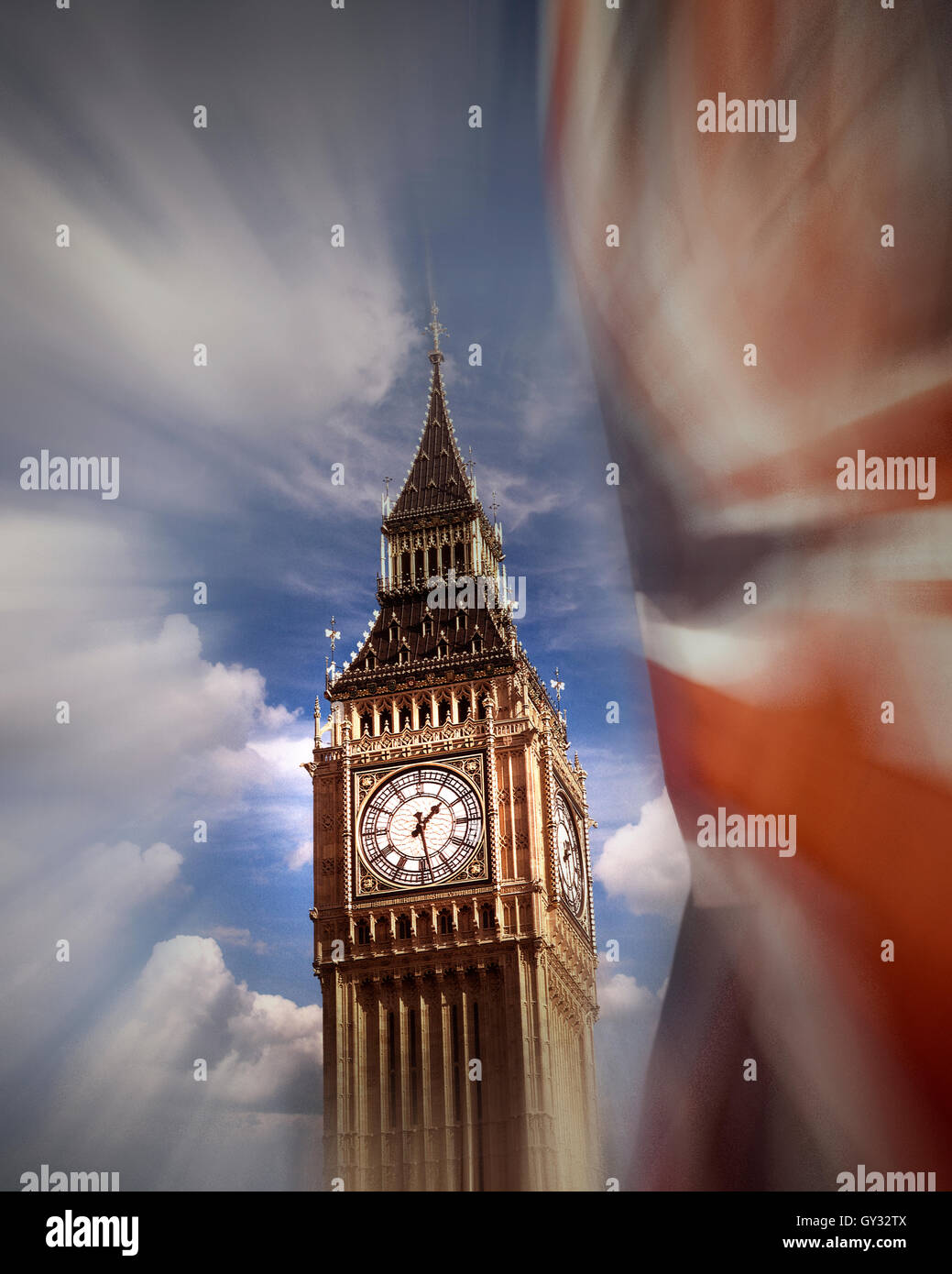 GB - LONDRA: Big Ben con Unione Jack Foto Stock