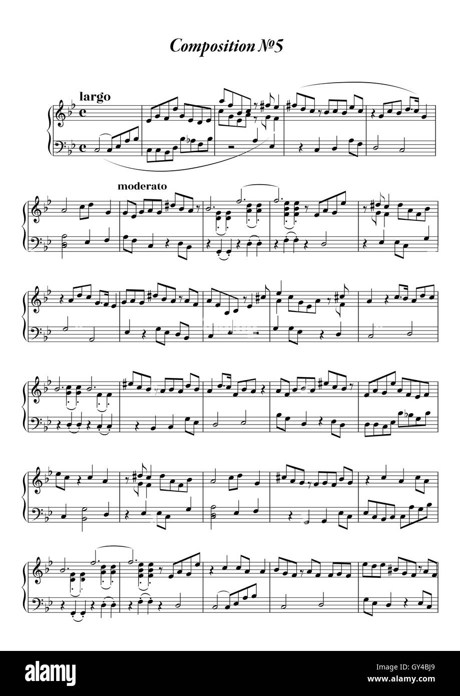 Nota musicale con foglio melodia astratta su sfondo bianco Illustrazione Vettoriale