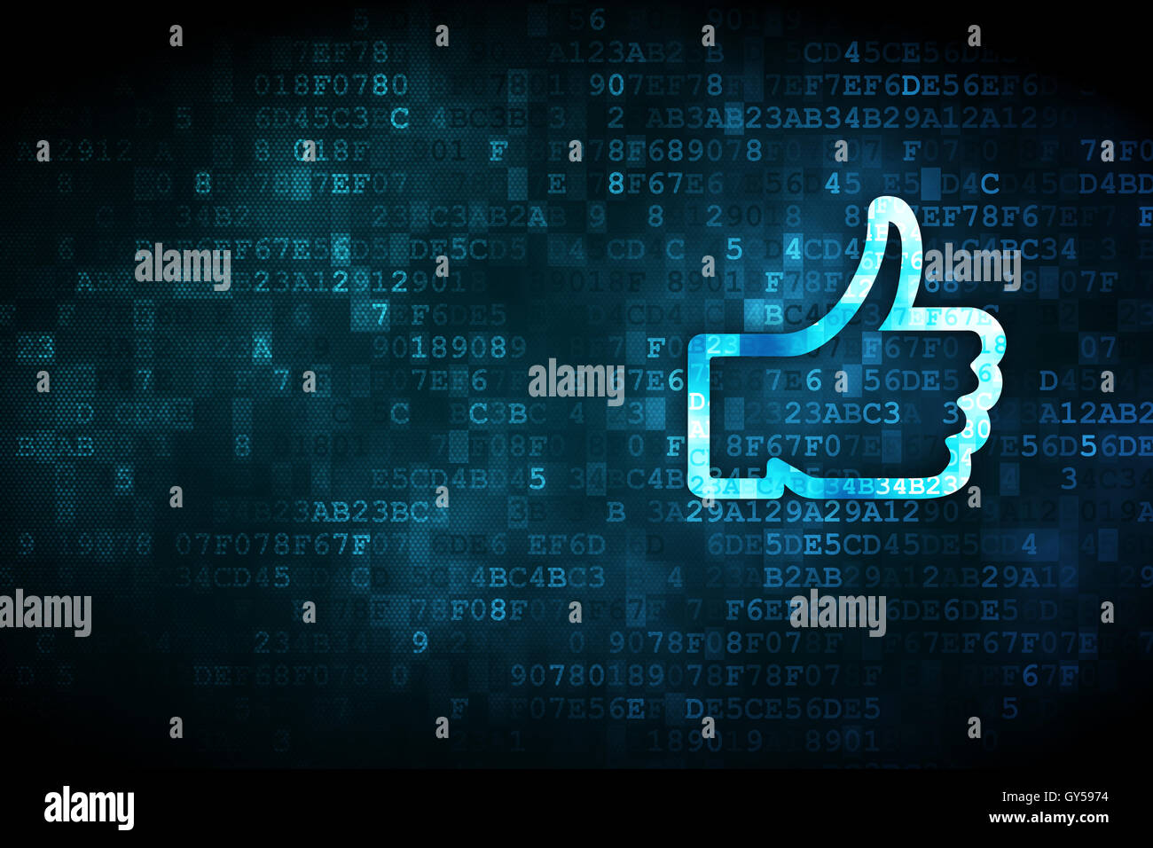 Social media concetto: Come su sfondo digitale Foto Stock