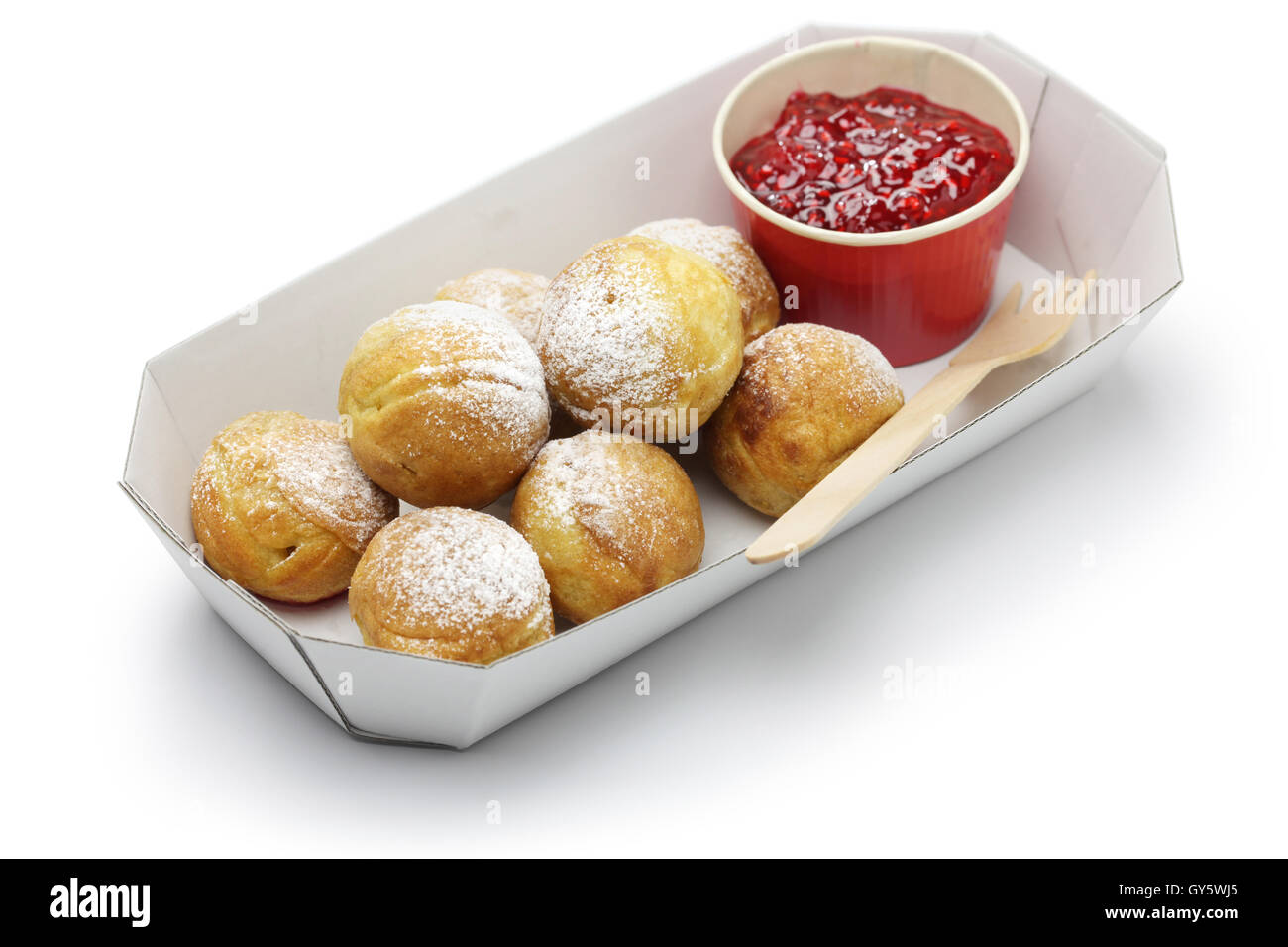 Ebelskiver, danese natale pancake bignè, Scandinavian street food Foto Stock