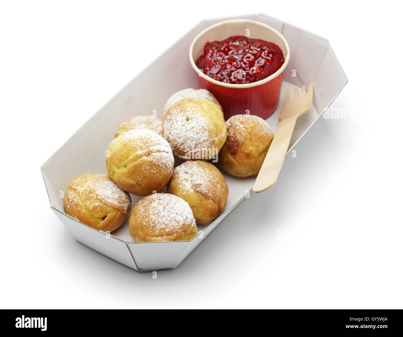 Ebelskiver, danese natale pancake bignè, Scandinavian street food Foto Stock