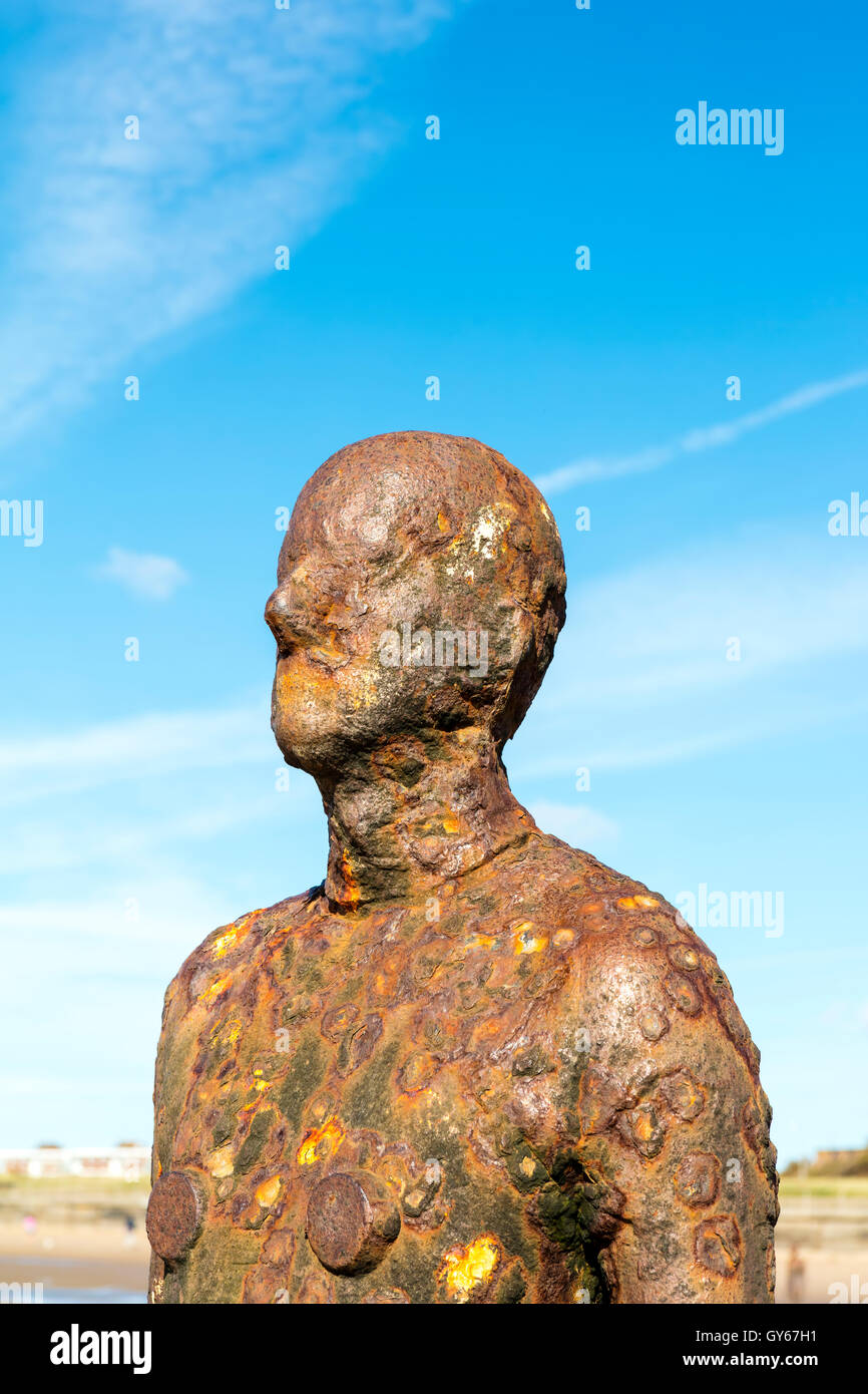 Dettaglio di un altro luogo sculture su Crosby spiaggia vicino Liverpool. Foto Stock