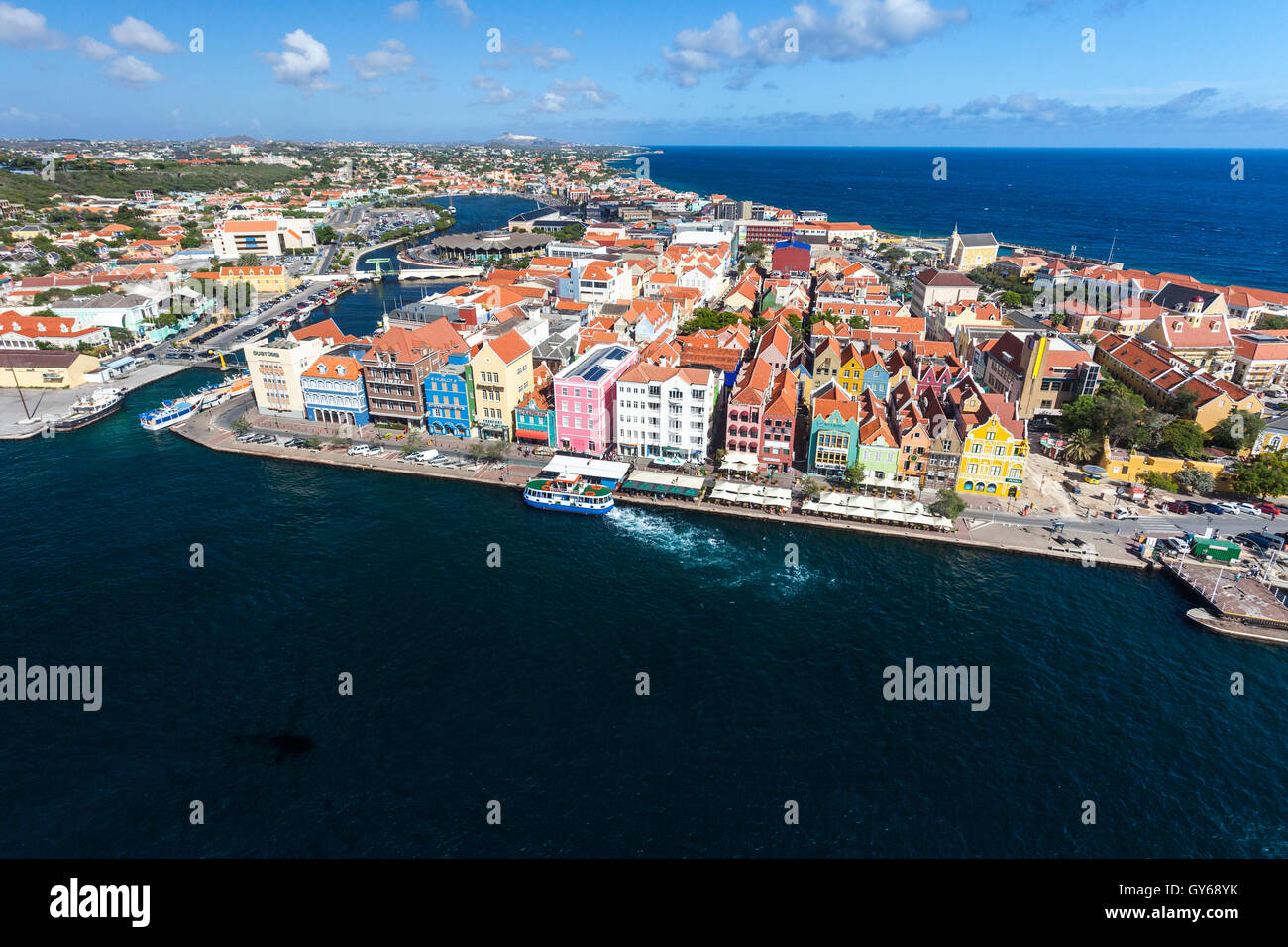 Handelskade in Willemstad Curacao vista aerea Foto Stock