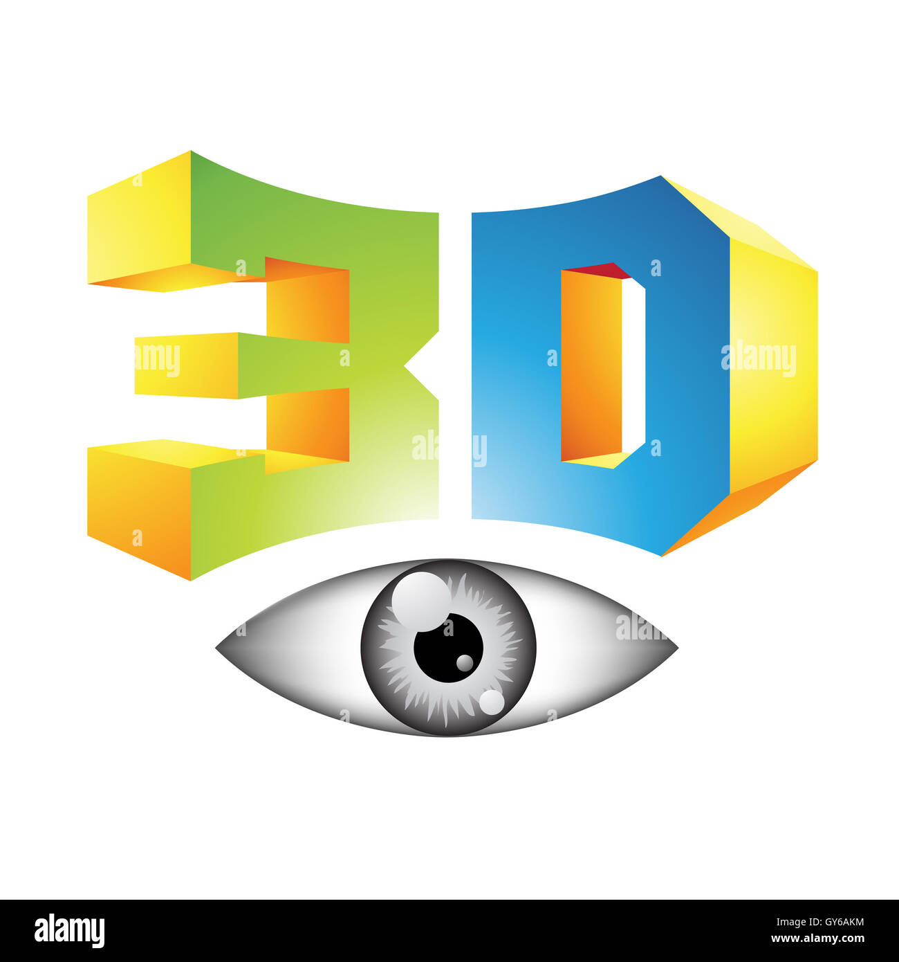 Illustrazione della tecnologia di visualizzazione in 3D Symbol isolato su uno sfondo bianco Foto Stock