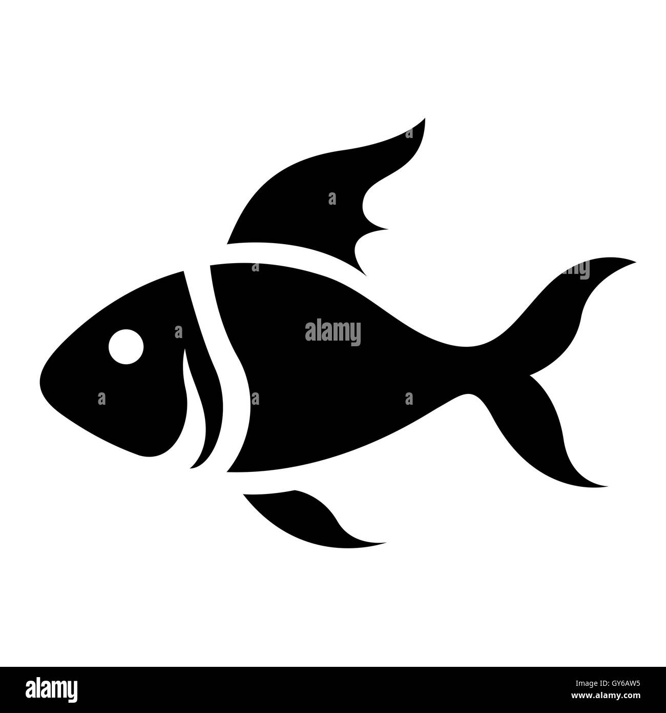 Illustrazione del fumetto nero icona pesce isolato su uno sfondo bianco Foto Stock