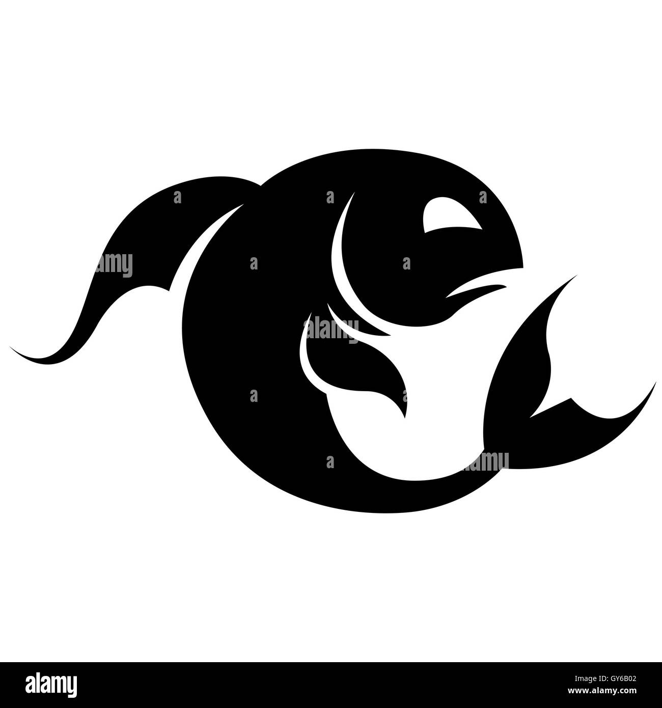 Illustrazione di nero pesci Zodiaco Star Sign isolato su uno sfondo bianco Foto Stock