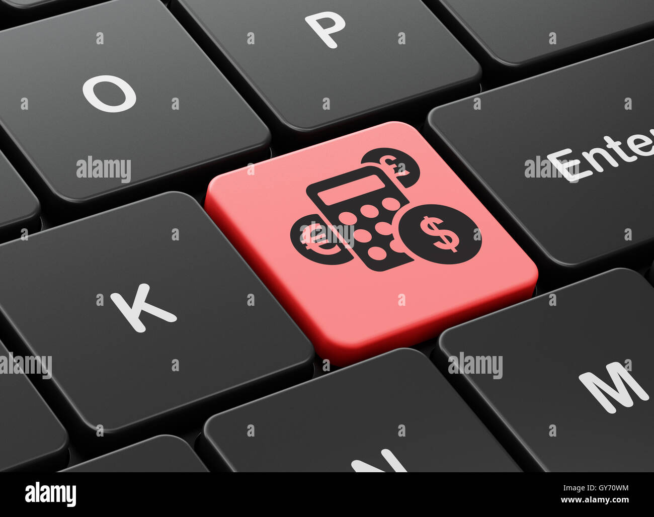 News concept: Calcolatrice sulla tastiera del computer sullo sfondo Foto Stock