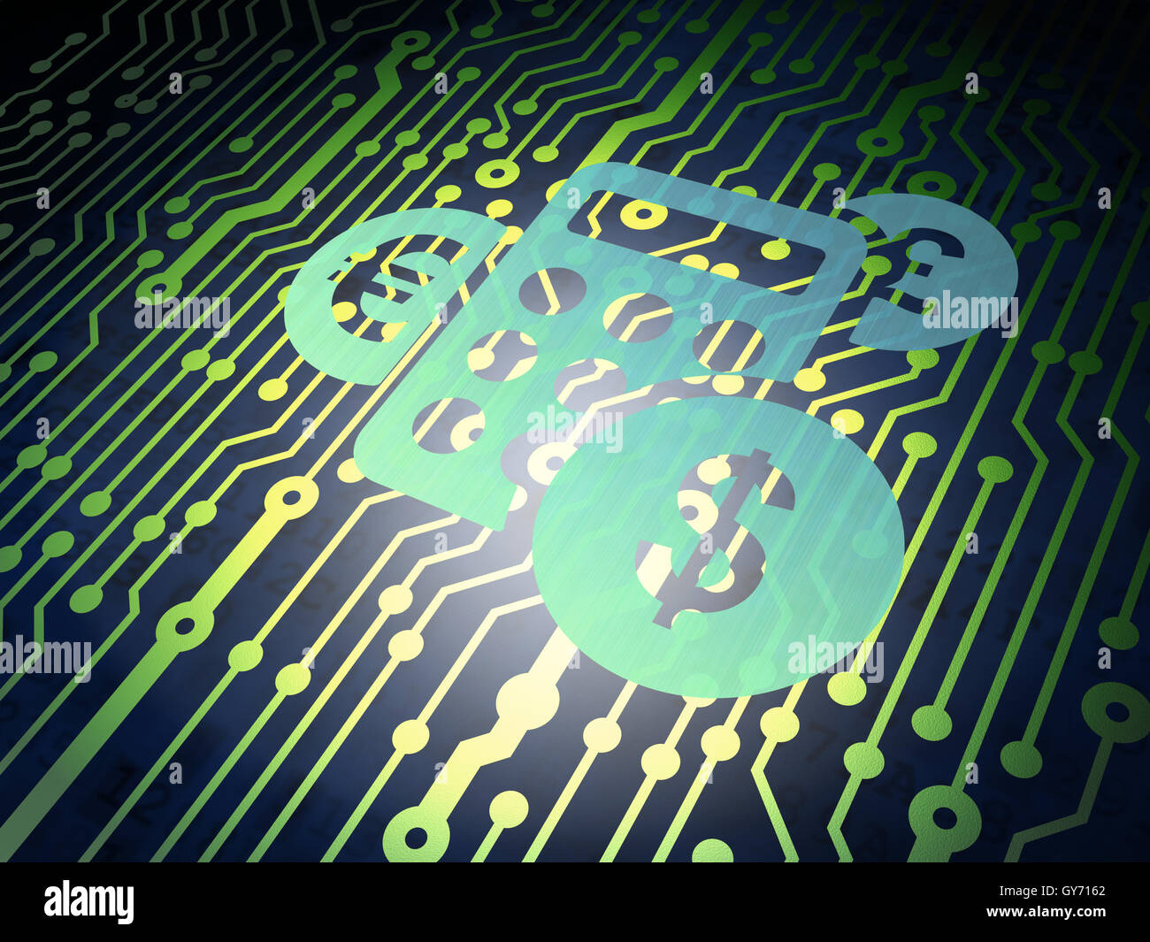 News concept: scheda di circuito con la calcolatrice Foto Stock