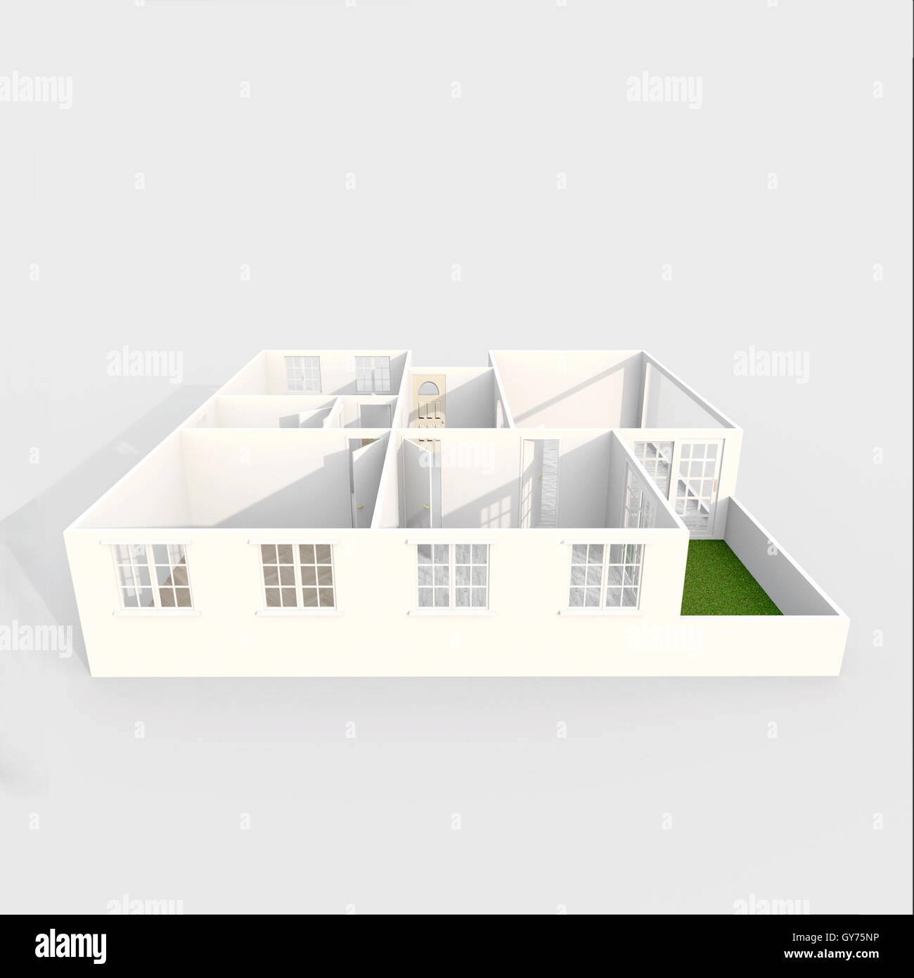 3D Interni rendering di vuoto home appartamento con balcone verde Foto Stock