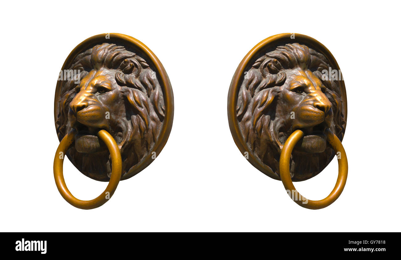 Collage di isolato Golden e Leone di Bronzo Medalions in diverse angolazioni Foto Stock