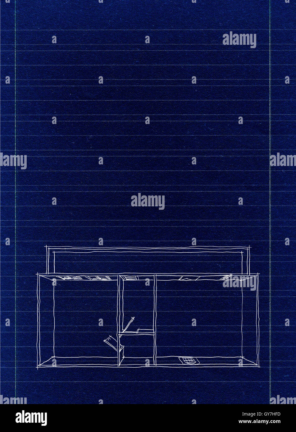 Digitale 2D Disegno di vuoto home appartamento su carta cianografica Foto Stock