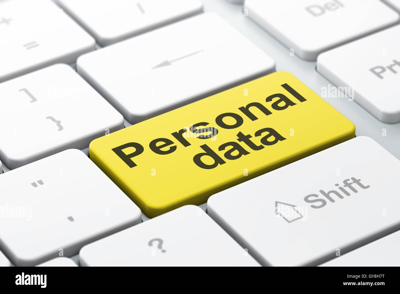 Il concetto di informazione: dati personali sul computer sullo sfondo della tastiera Foto Stock
