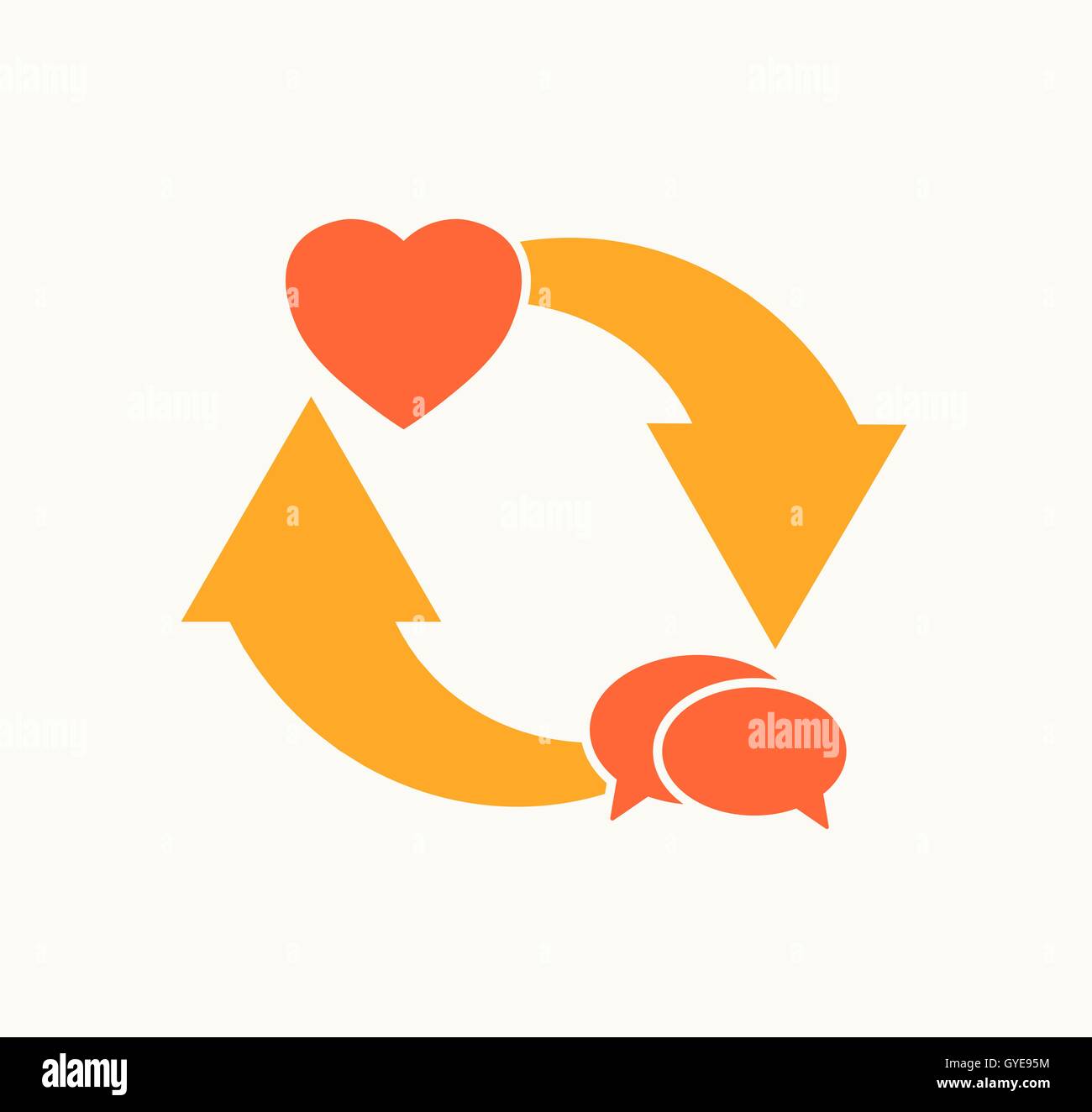 Il simbolo del cuore di fumetti e dei cicli di frecce amore ciclo di comunicazione illustrazione vettoriale Illustrazione Vettoriale