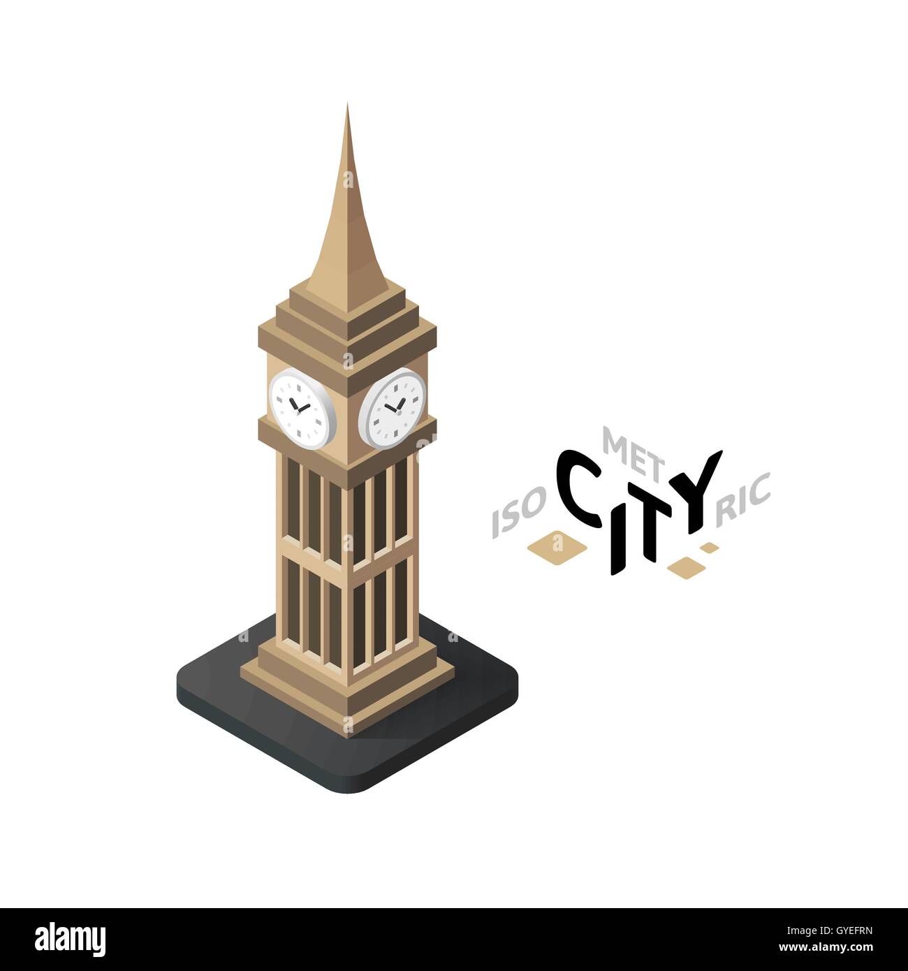 Isometrica, big ben icona, costruendo città elemento infografico, illustrazione vettoriale Illustrazione Vettoriale