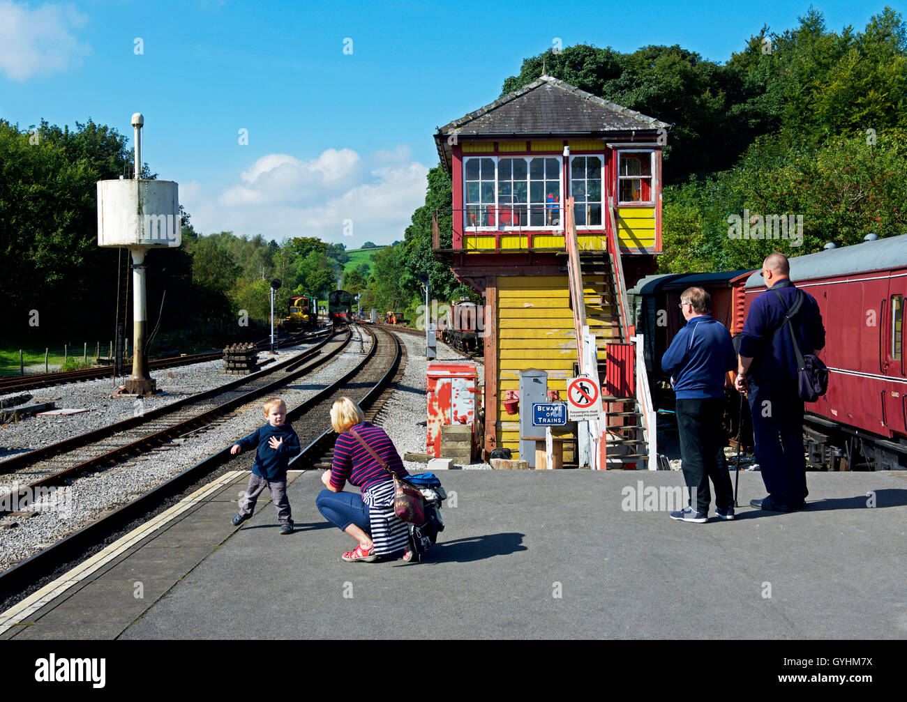 Bolton Abbey stazione ferroviaria, sulla Embsay e Bolton Abbey Steam Railway, North Yorkshire, Inghilterra, Regno Unito Foto Stock