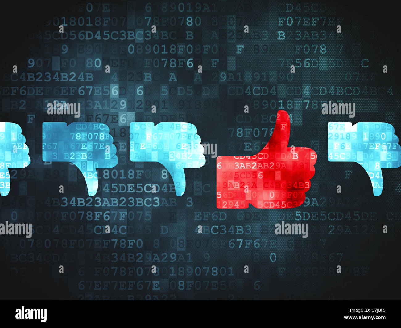 Social media concetto: come, a differenza su sfondo digitale Foto Stock