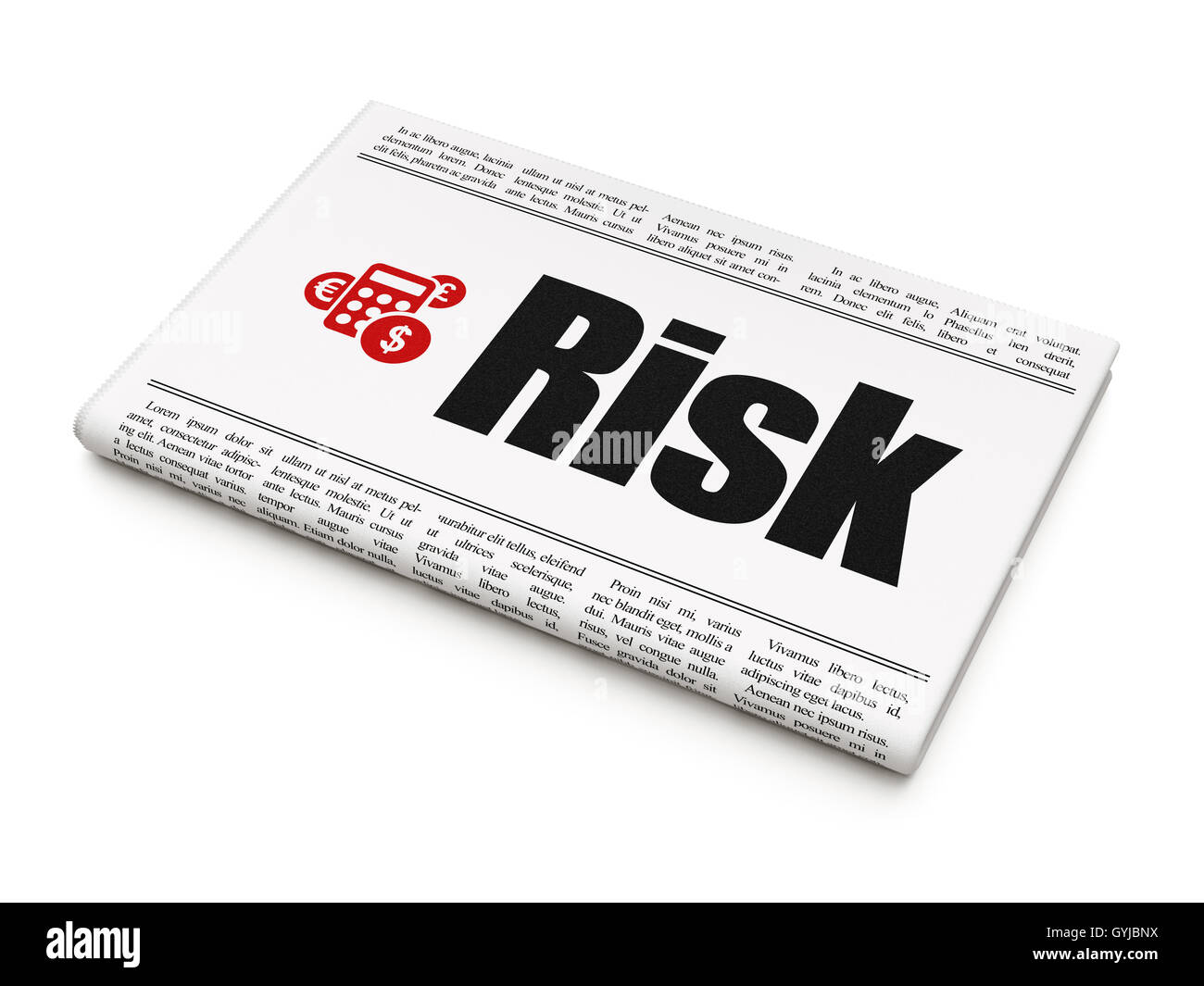 Concetto di finanza: giornale con rischio e calcolatrice Foto Stock