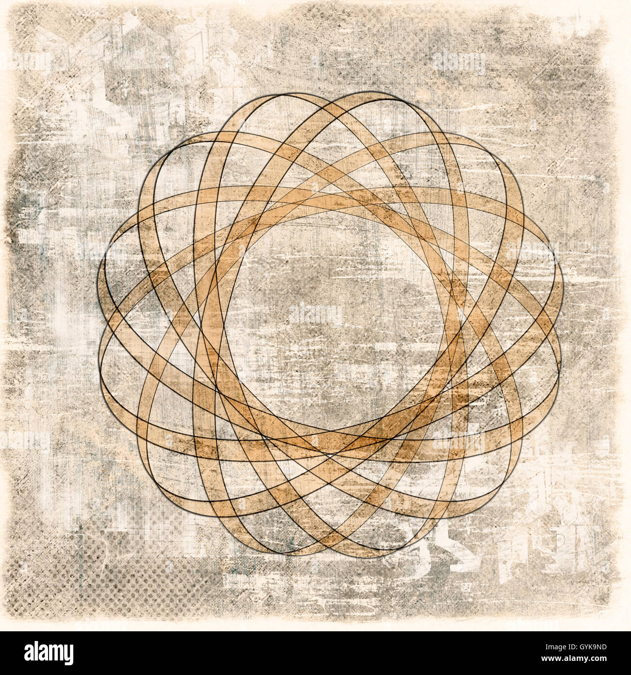 Grunge seppia sfondo con nucleo atomico Foto Stock