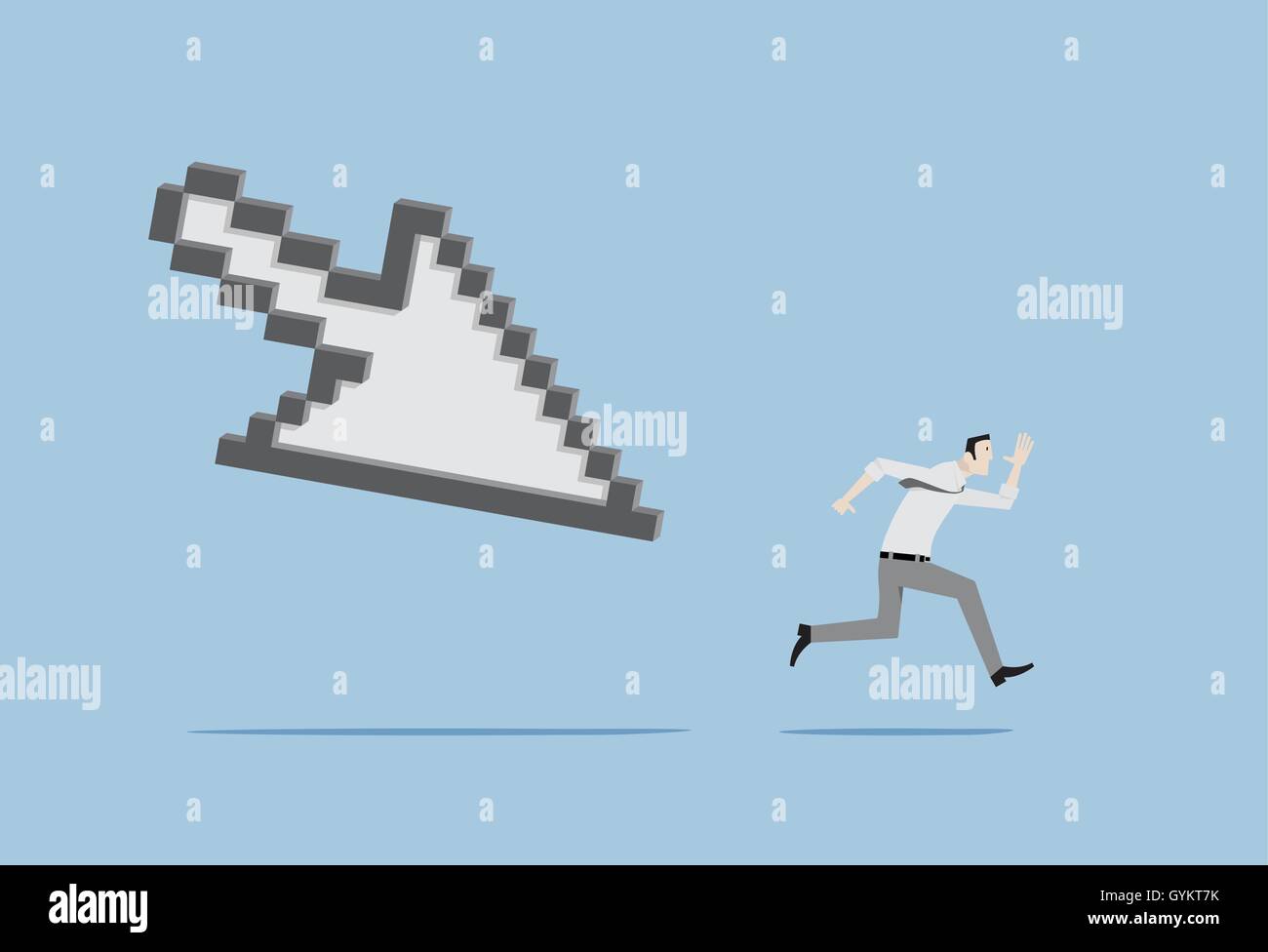 Uomo correre inseguito dal cursore del mouse. Illustrazione Vettoriale